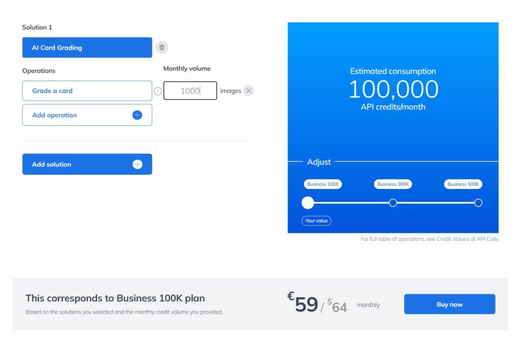 Credit consumption calculator in Ximilar App.