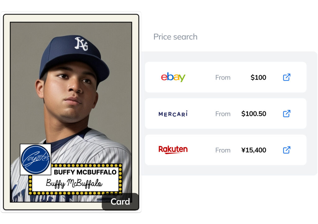 Ximilar's card price search system retrieves prices from major trading card marketplaces, with links included, provided only a photo of the card.