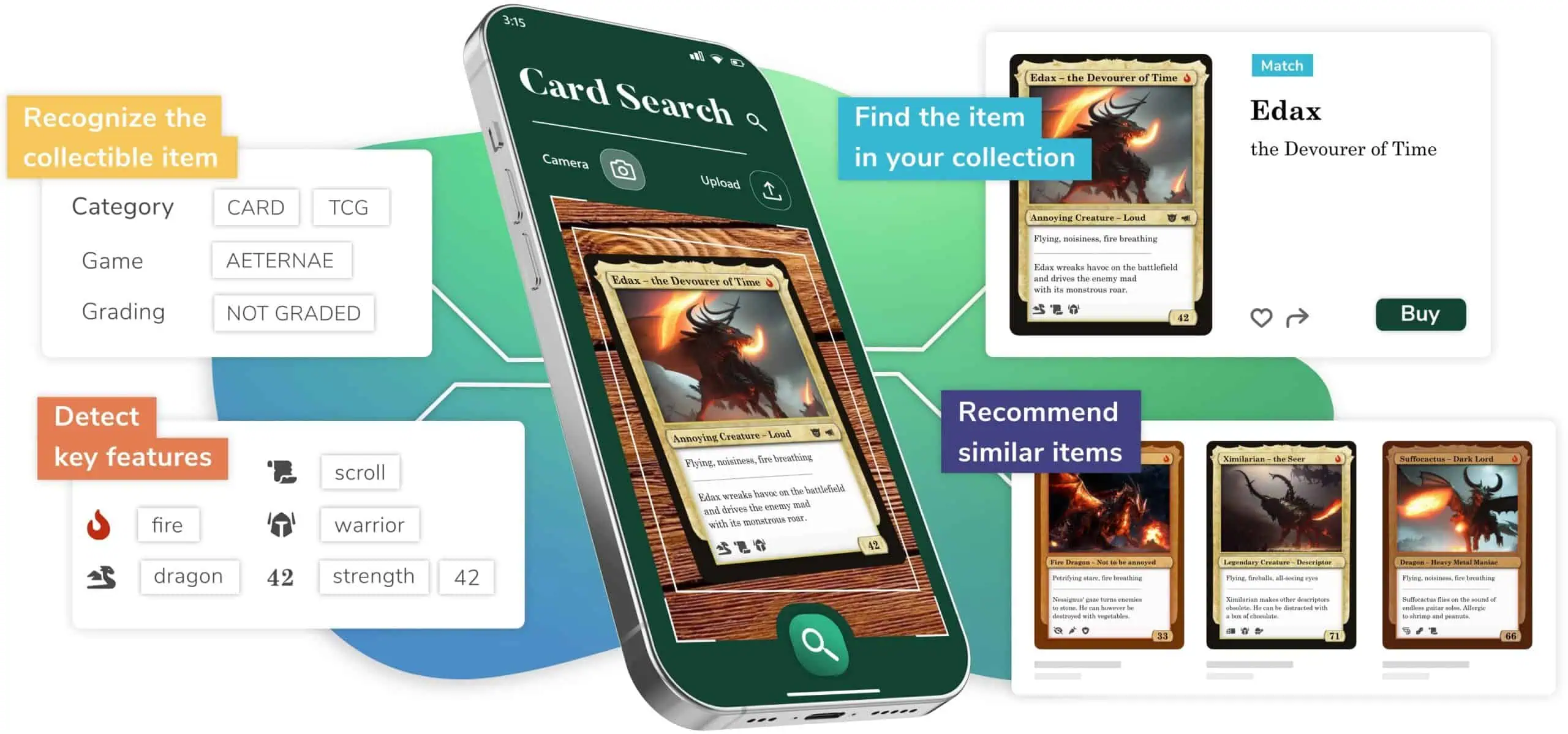 Visual AI for collectibles by Ximilar: object detection, attribute recognition and visual search of collectible trading card.